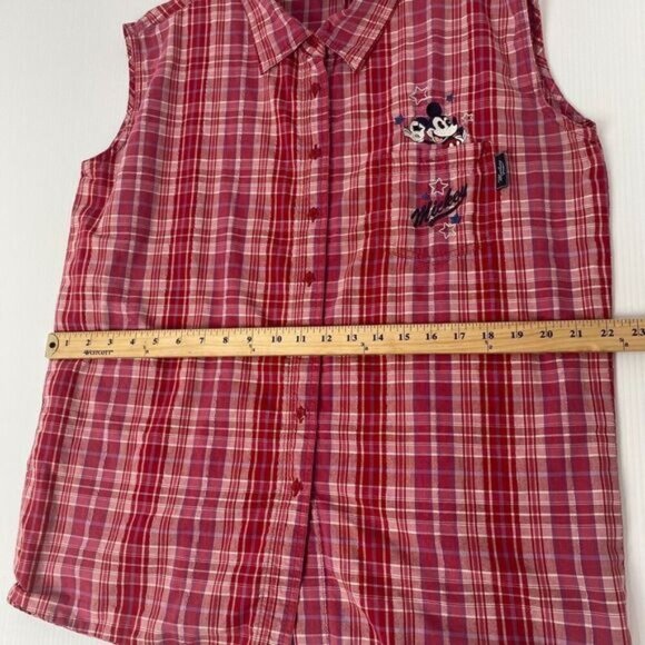 VTG Mickey Unlimited Disney Size 26/28 Women Top Red Plaid Embroidered sleeveles - Picture 6 of 13